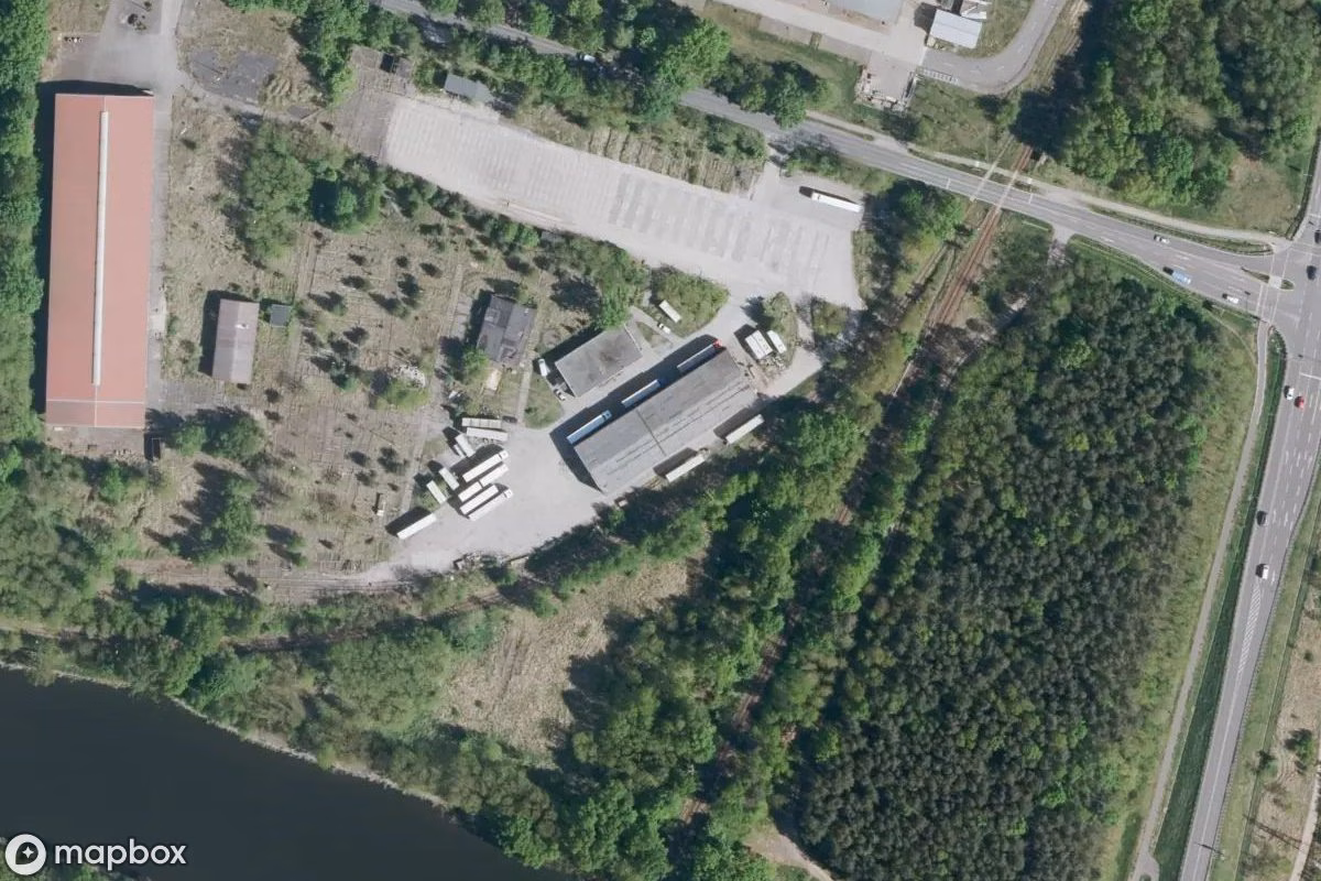 Aerial satellite view of Sägewerk, an abandoned Factory in Fürstenwalde/Spree, Germany