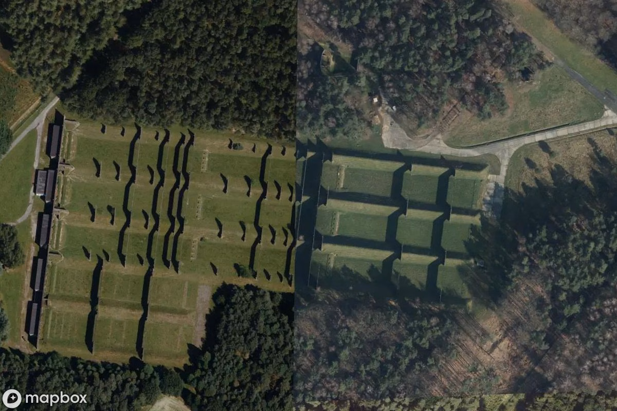 Satelitní letecký pohled na Schießstand, opuštěné Vojenský objekt v Wegberg, Německo
