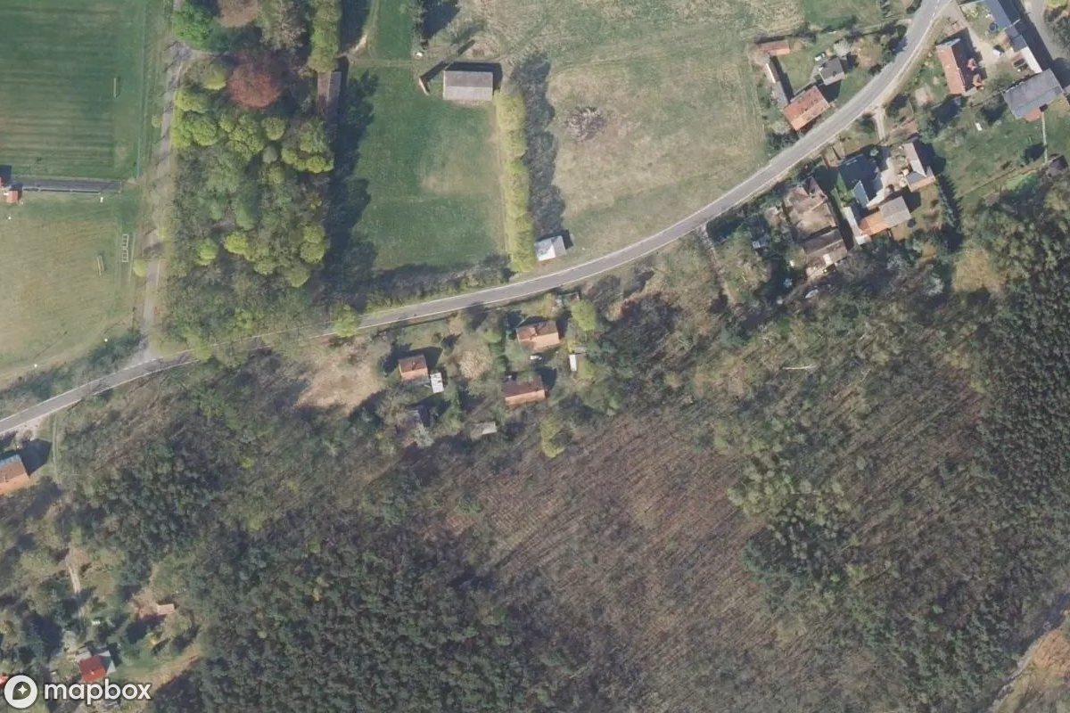 Aerial satellite view of Hof, an abandoned Farm in Märkische Heide, Germany