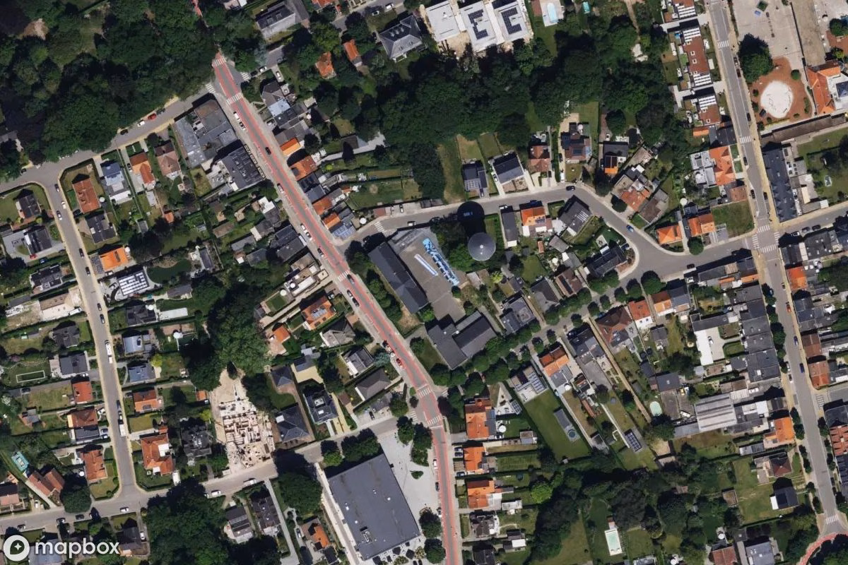 Aerial satellite view of Schule, an abandoned School in Schilde, Belgium