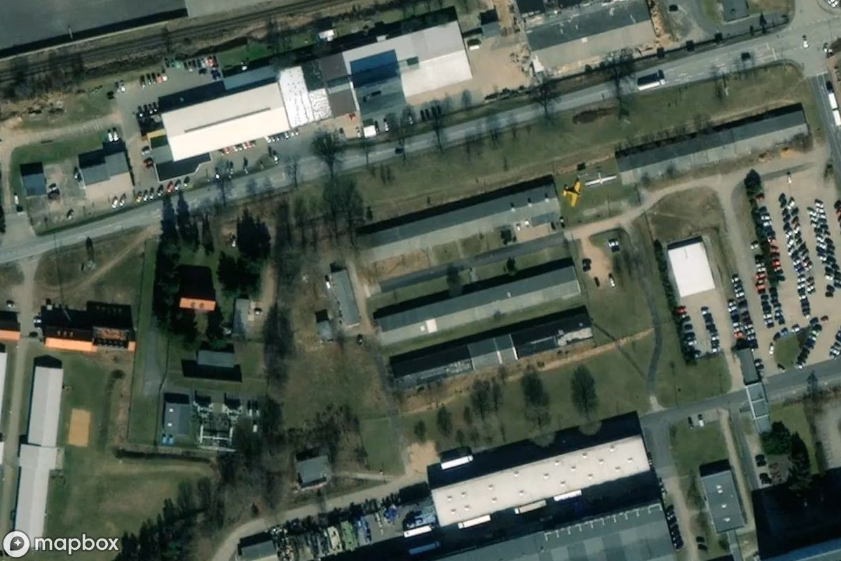 Aerial satellite view of Verwaltungsgebäude, an abandoned  in Parchim, Germany