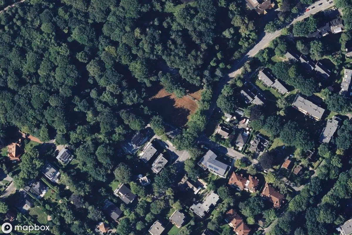 Aerial satellite view of Tennisplatz, an abandoned Sports Facility in Hamburg, Germany