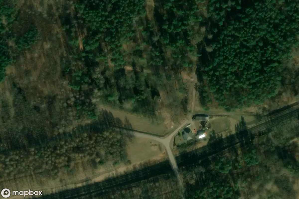Aerial satellite view of Kapelle Gräber, an abandoned Church in Szpęgawsk, Poland