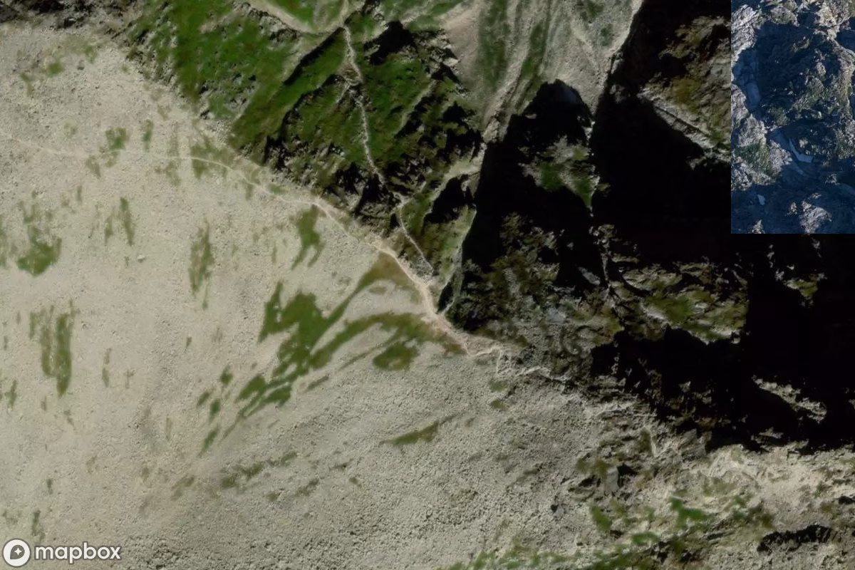 Aerial satellite view of Pfad Świnica, an abandoned  in Vysoké Tatry, Slovakia