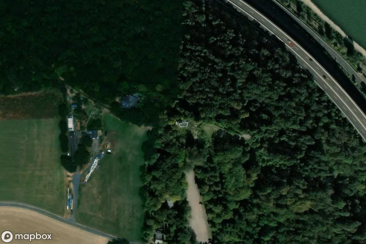 Aerial satellite view of Kneipe, an abandoned Restaurant in Andernach, Germany