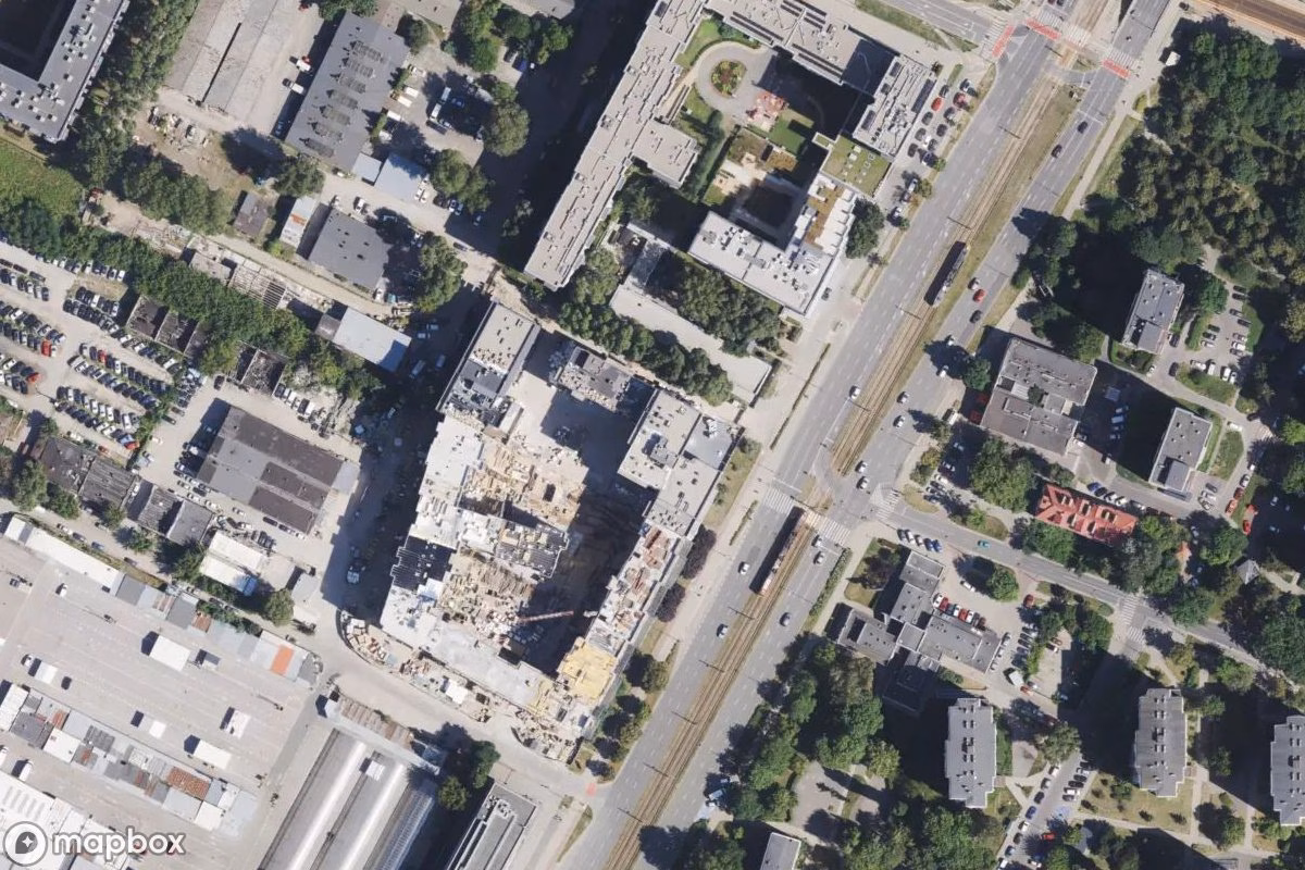 Aerial satellite view of Verlassene Wohngebäude, an abandoned  in Warsaw, Poland