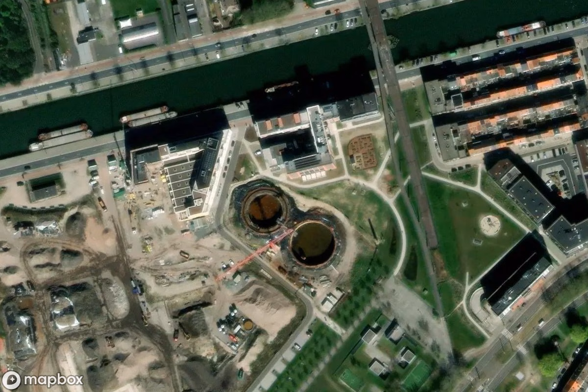 Satellitbillede set fra luften af Alte Mühlen, et forladt Fabrik i Ghent, Belgien