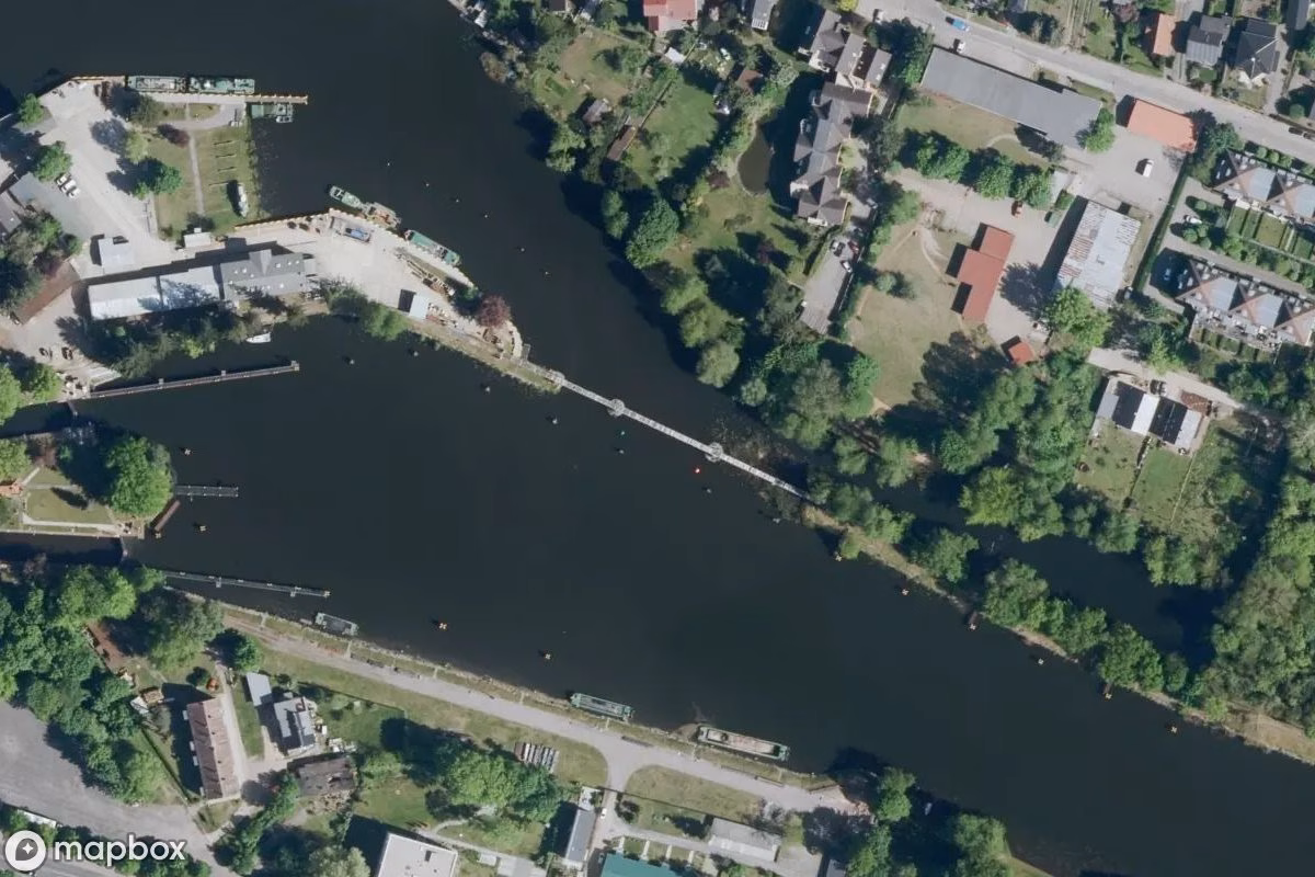 Aerial satellite view of Treidelwegbrücke, an abandoned Bridge in Fürstenwalde/Spree, Germany