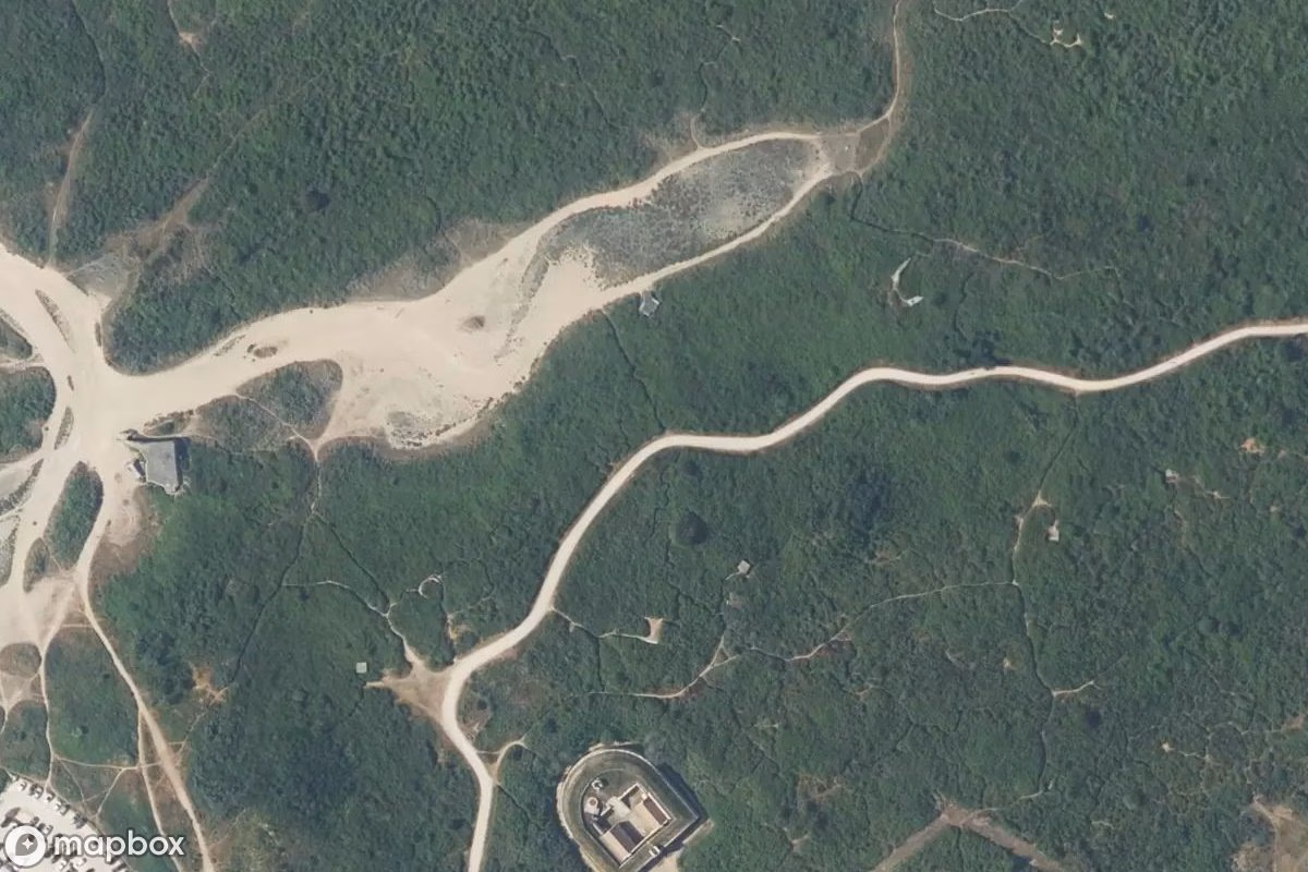 Aerial satellite view of Bunker-Ensemble WK2, an abandoned Bunker in Merville-Franceville-Plage, France