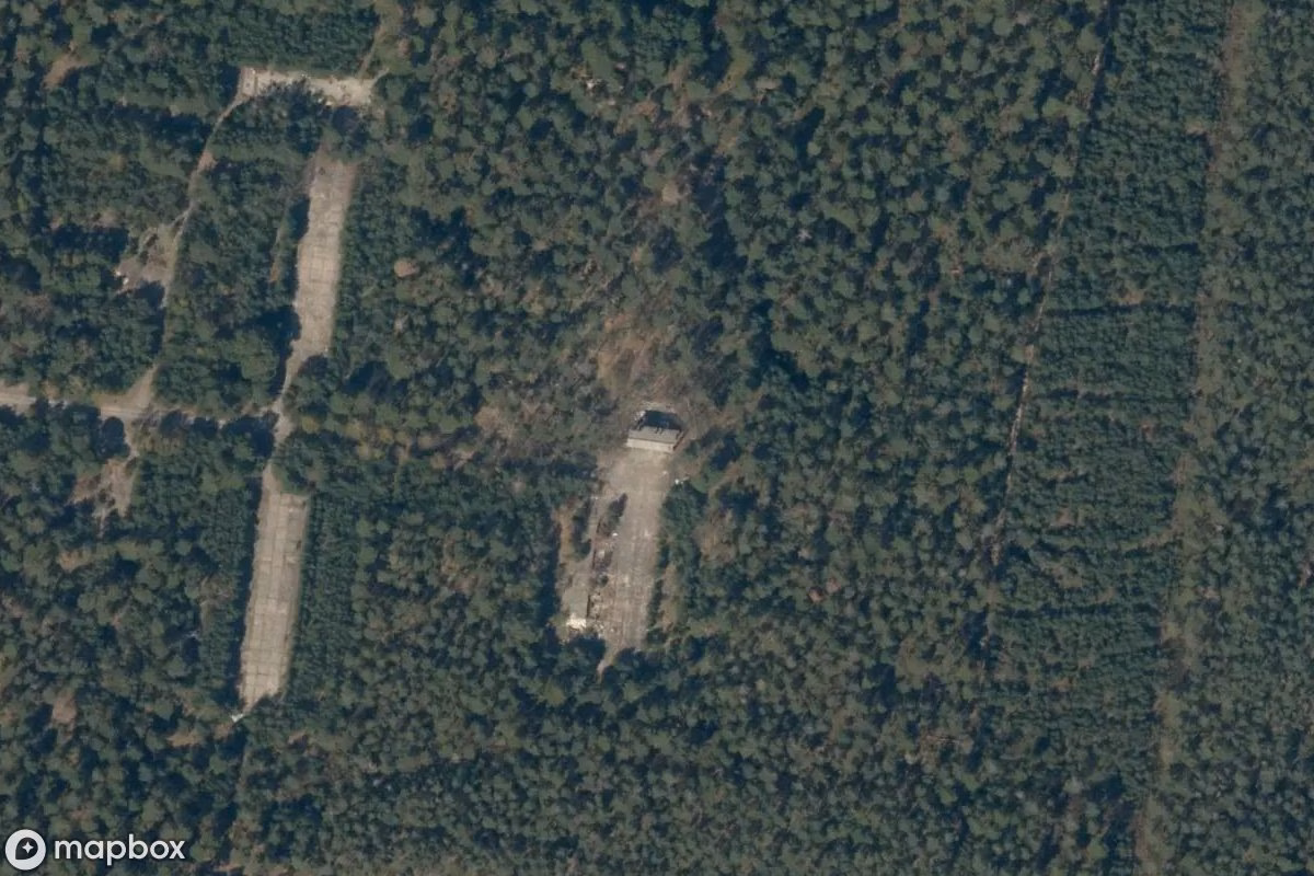 Satellitbild från luften av Sonderwaffenlager, en övergiven Militär anläggning i Lichterfeld-Schacksdorf, Tyskland