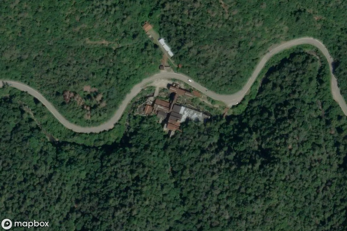 Aerial satellite view of Miniera Rossa, an abandoned Mine in Collio, Italy