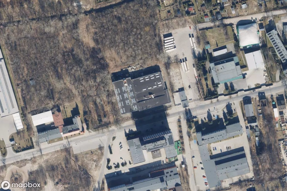 Aerial satellite view of Moderne Fabrik, an abandoned Factory in Zgierz, Poland
