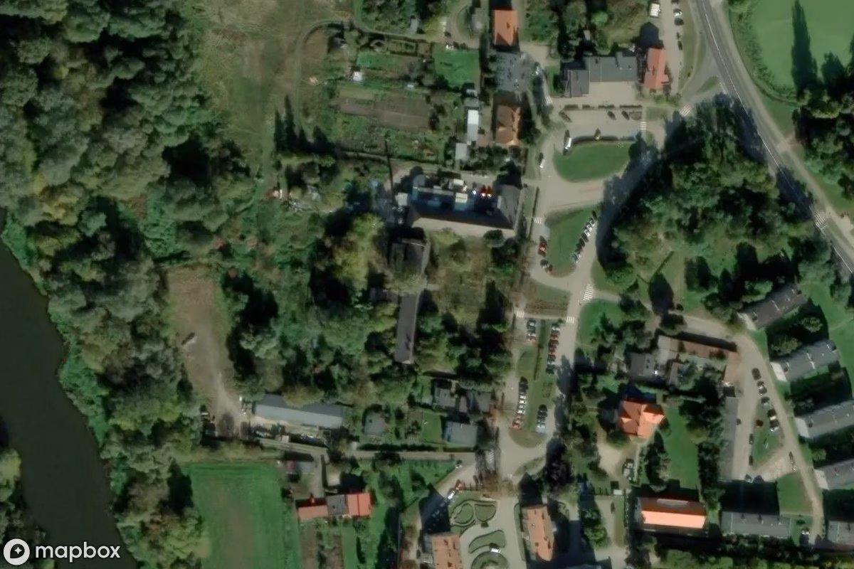 Aerial satellite view of Destillerie, an abandoned Factory in Owińska, Poland