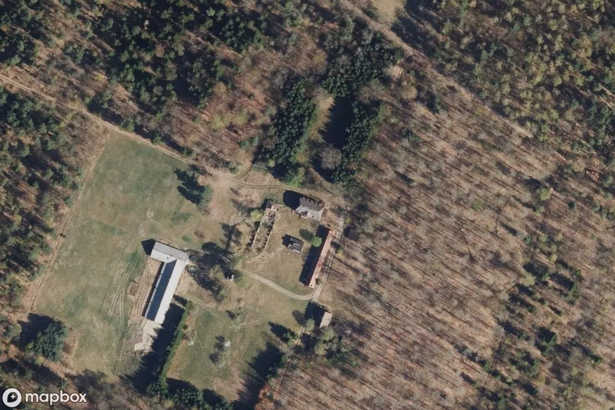 Aerial satellite view of Gut Hartzwalde, an abandoned Farm in Gransee und Gemeinden, Germany