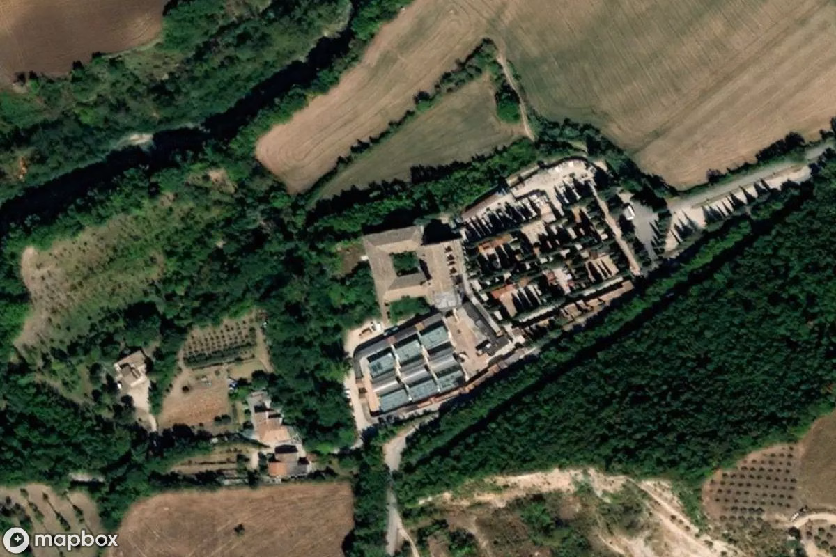 Aerial satellite view of Konvent der Franziskaner, an abandoned  in Fossombrone, Italy