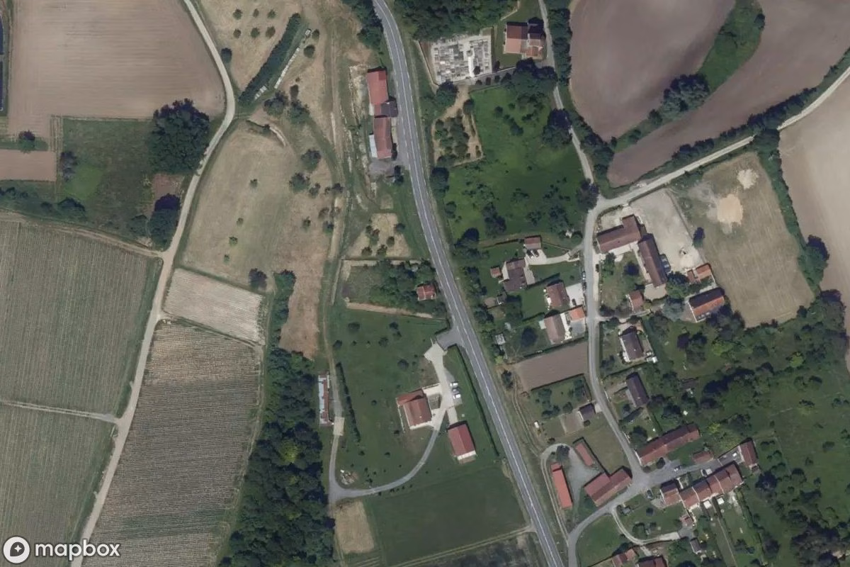 Aerial satellite view of Maison Twingo, an abandoned Residence in Courtemont-Varennes, France