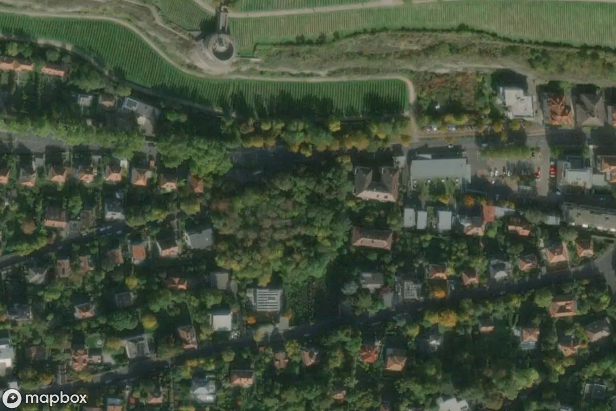 Aerial satellite view of Beerscher Felsenkeller, an abandoned  in Würzburg, Germany