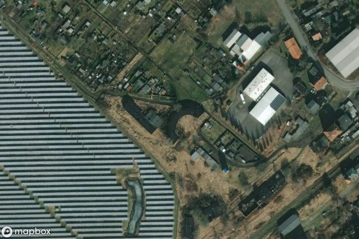 Aerial satellite view of Ringlokschuppen, an abandoned  in Friedland, Germany