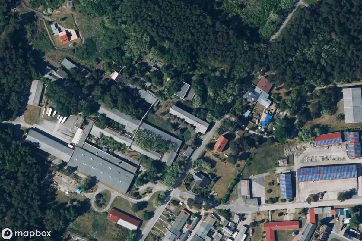 Aerial satellite view of Fabrik, an abandoned Factory in Schlieben, Germany