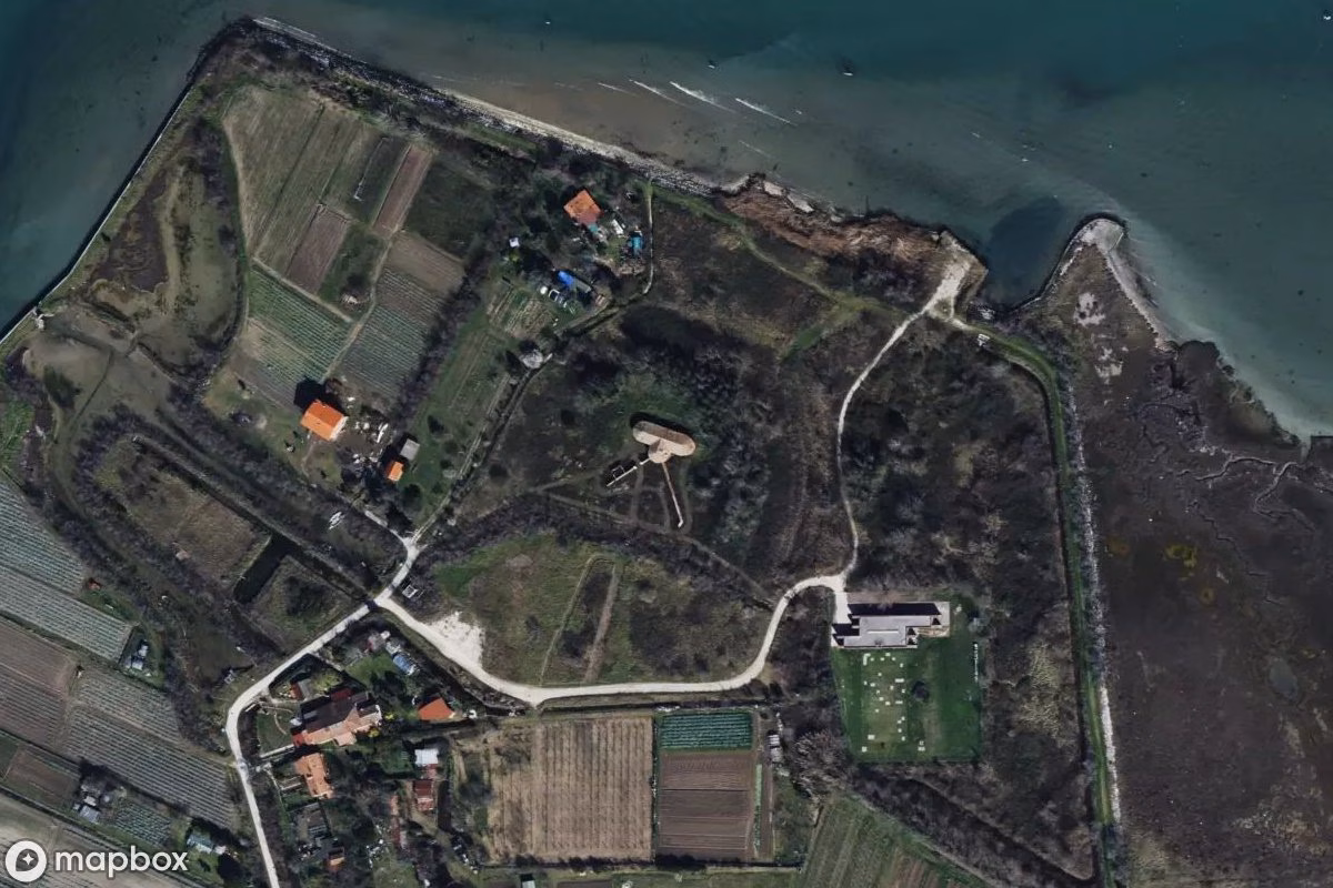 Aerial satellite view of Ridotto di SantErasmo, an abandoned in Venice, Italy