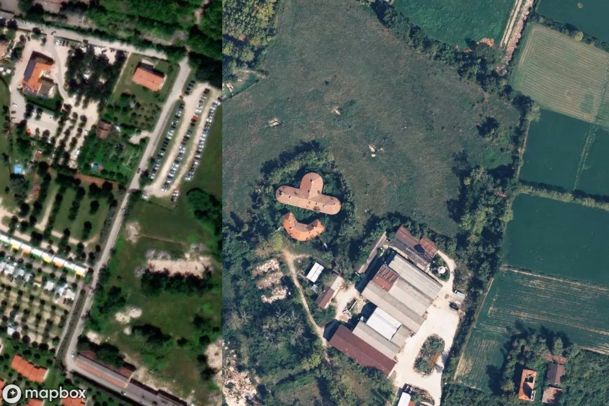 Satellittbilde fra luften av Lost Place, et forlatt  i Castelnuovo del Garda, Italia