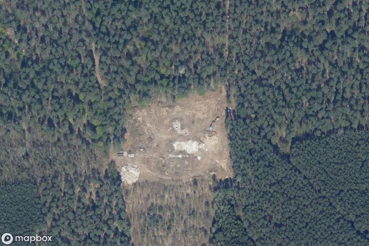 Aerial satellite view of Nachrichtenbunker, an abandoned Bunker in Baruth/Mark, Germany