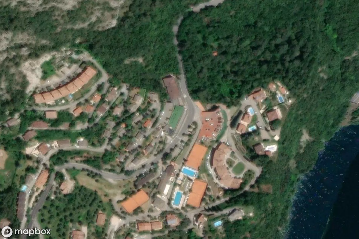 Aerial satellite view of Hotel, an abandoned Hotel in Tremosine sul Garda, Italy