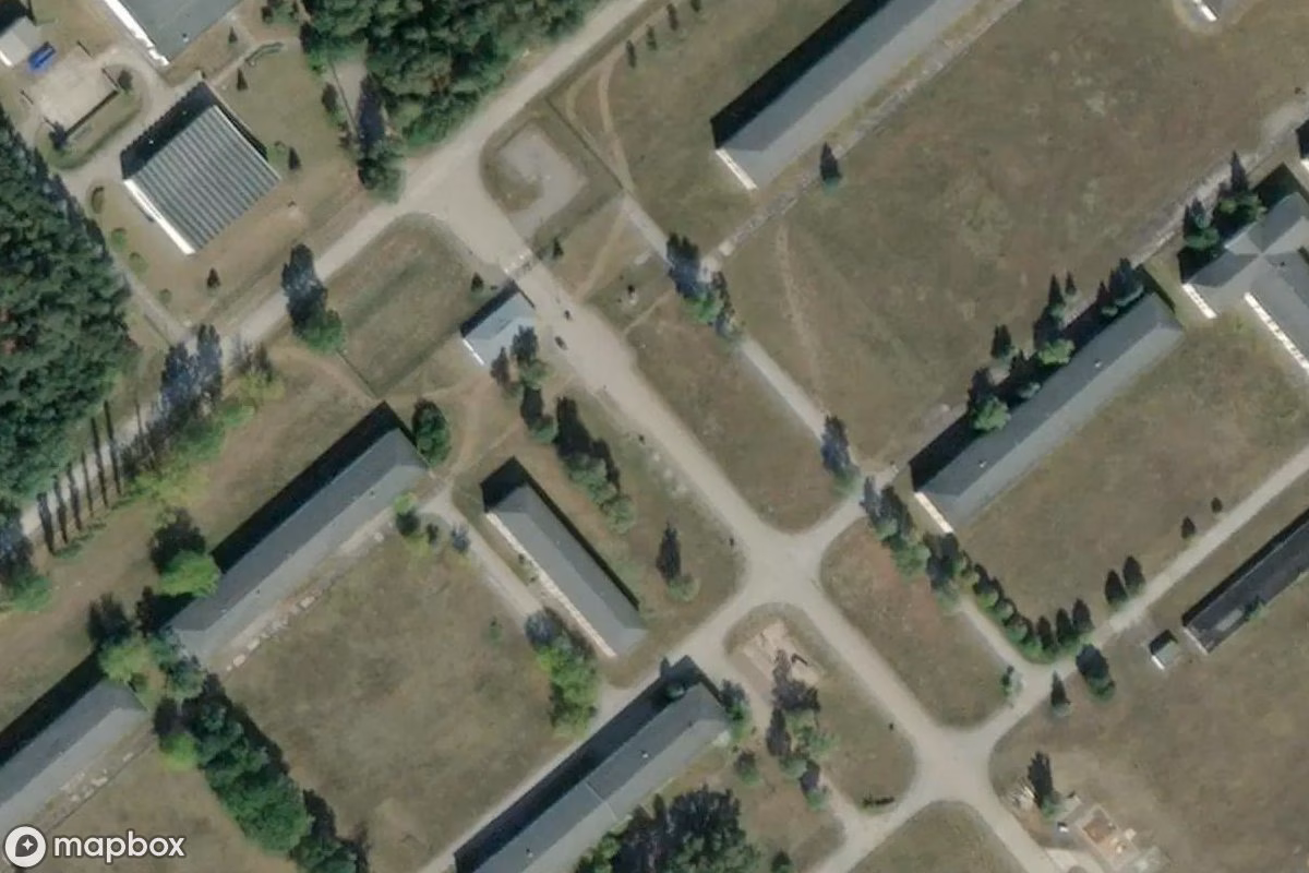 Satelitní letecký pohled na Kaserne, opuštěné Vojenský objekt v Eggesin, Německo