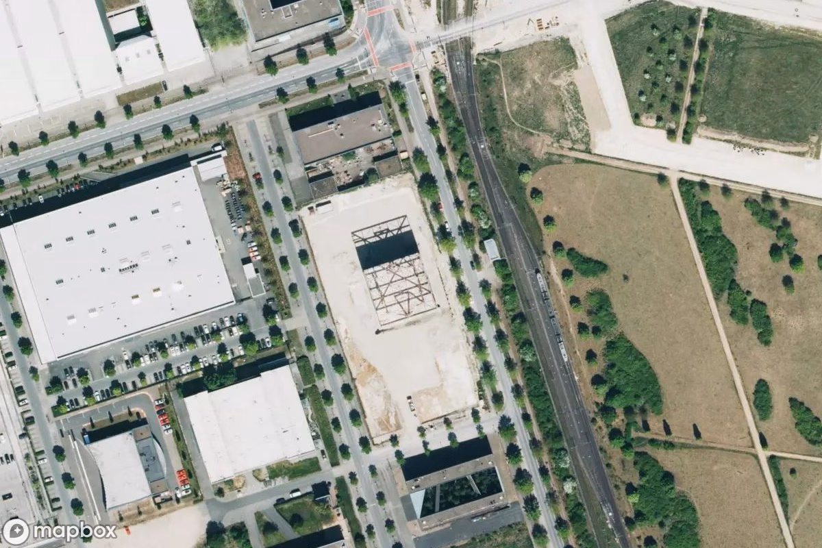 Satelitarny widok z lotu ptaka Netherlands Pavilion, opuszczone  w Hanover, Niemcy