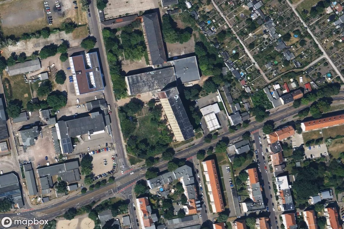 Aerial satellite view of Wohnblock, an abandoned Residence in Magdeburg, Germany