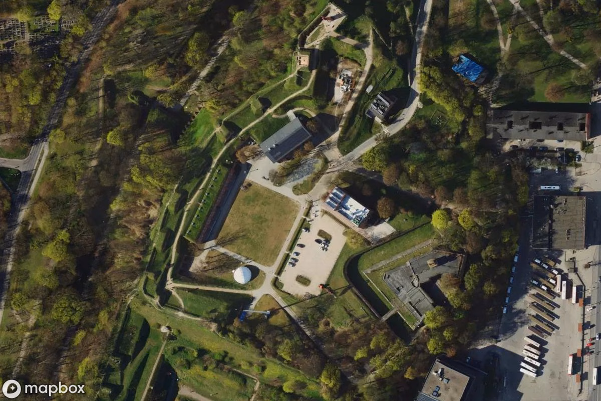 Aerial satellite view of Zentrum Hewelianum Gdańsk, an abandoned Museum in Gdańsk, Poland