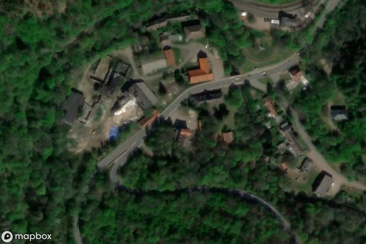 Aerial satellite view of Hotel Meves, an abandoned Hotel in Harzgerode, Germany