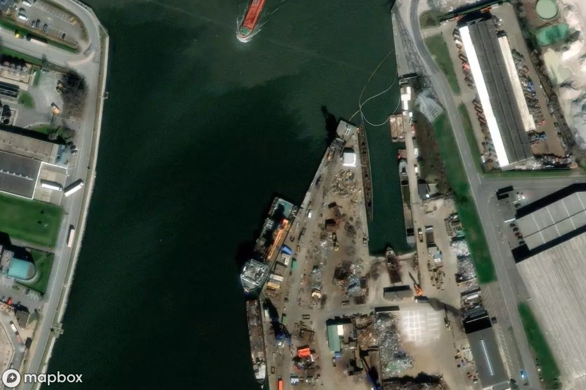 Aerial satellite view of Ghost Ship, an abandoned Ruin in Ghent, Belgium