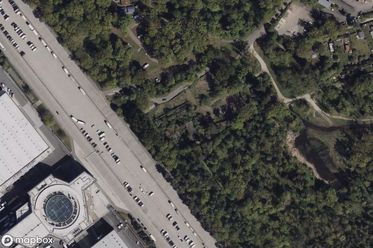 Satellittbilde fra luften av Westernstadt, et forlatt i Nuremberg, Tyskland