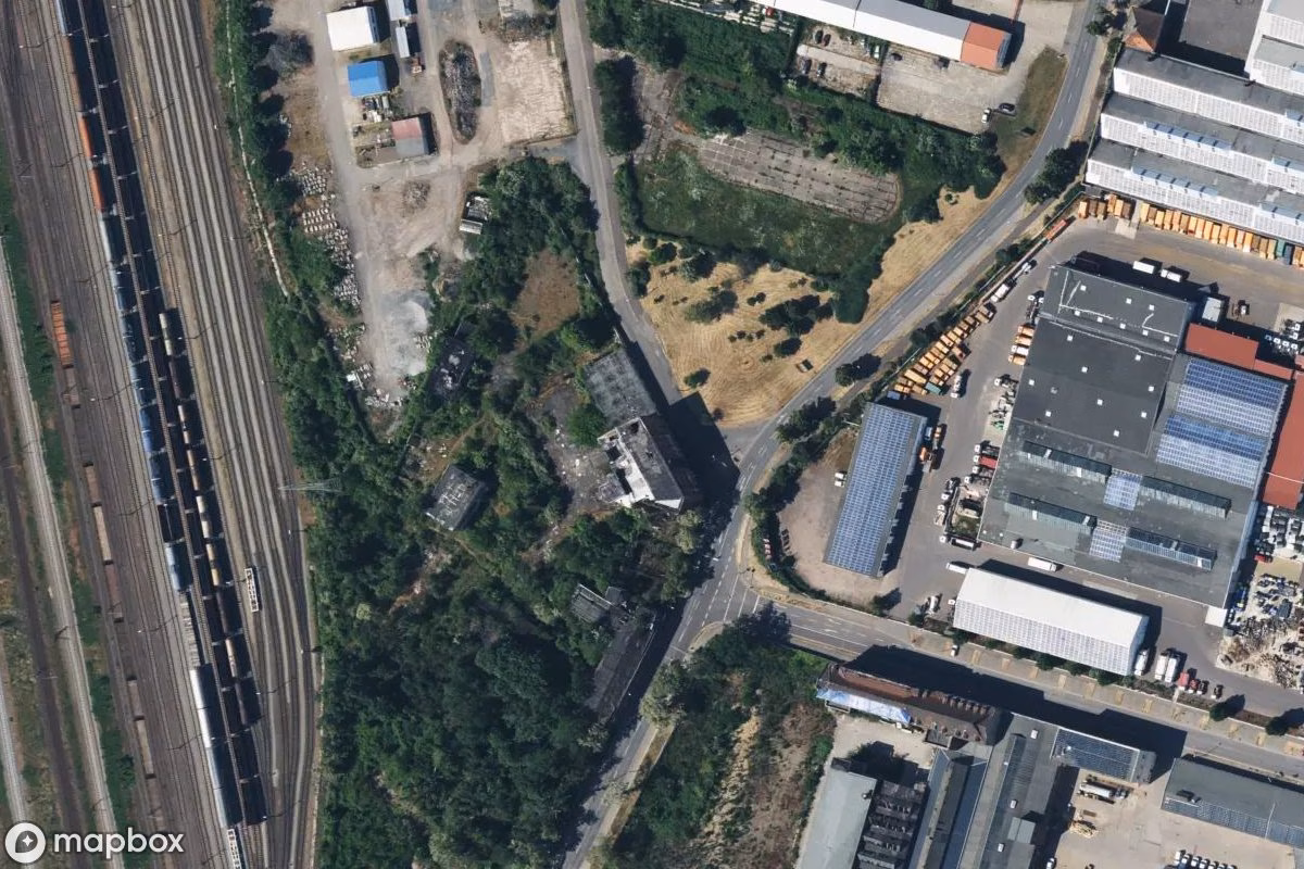 Aerial satellite view of Fabrik, an abandoned Factory in Magdeburg, Germany