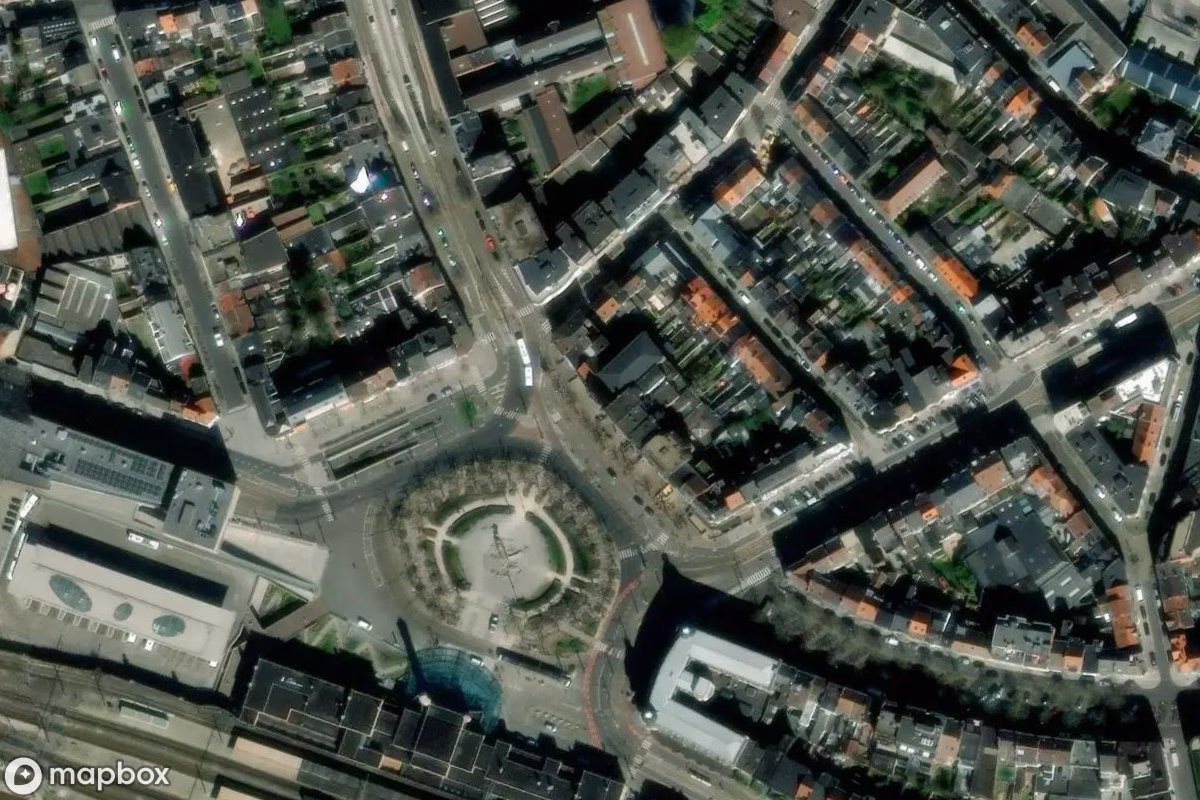 Aerial satellite view of Theater der Könige, an abandoned Theater in Ghent, Belgium