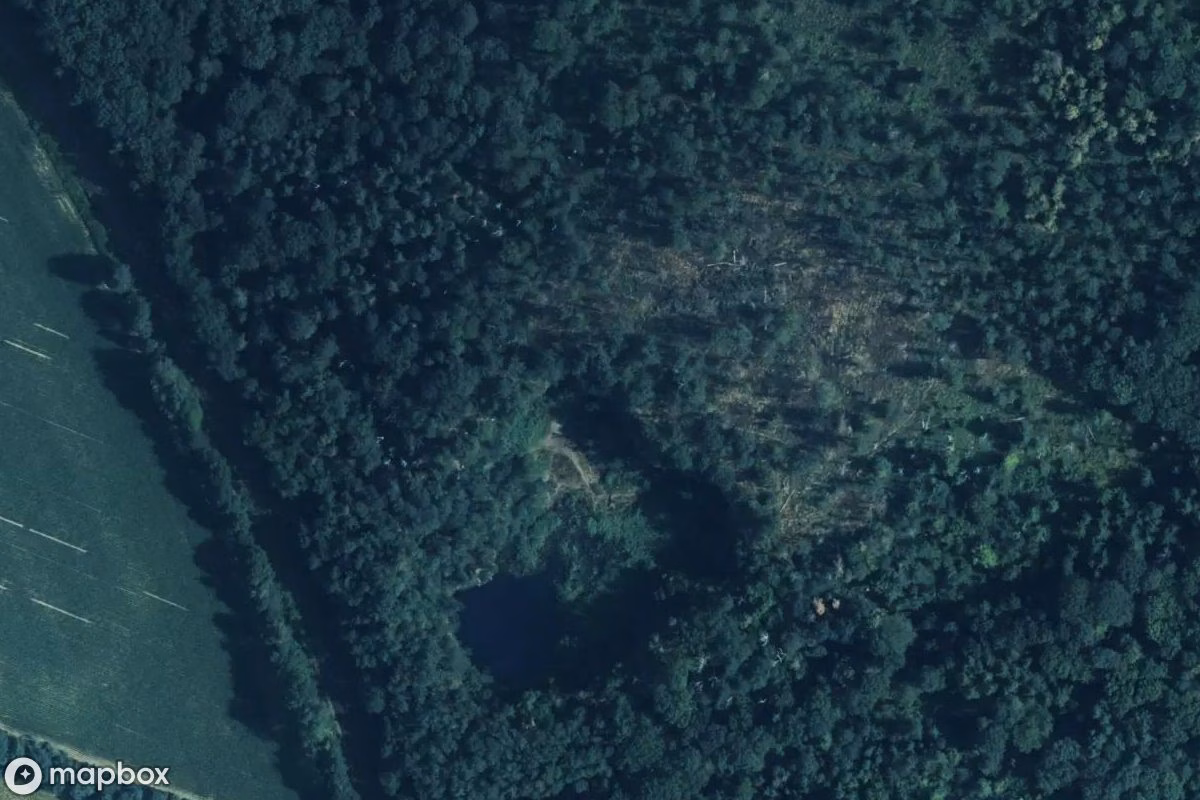 Satellitbillede set fra luften af U-Verlagerung Achat, et forladt Bunker i Grimma, Tyskland