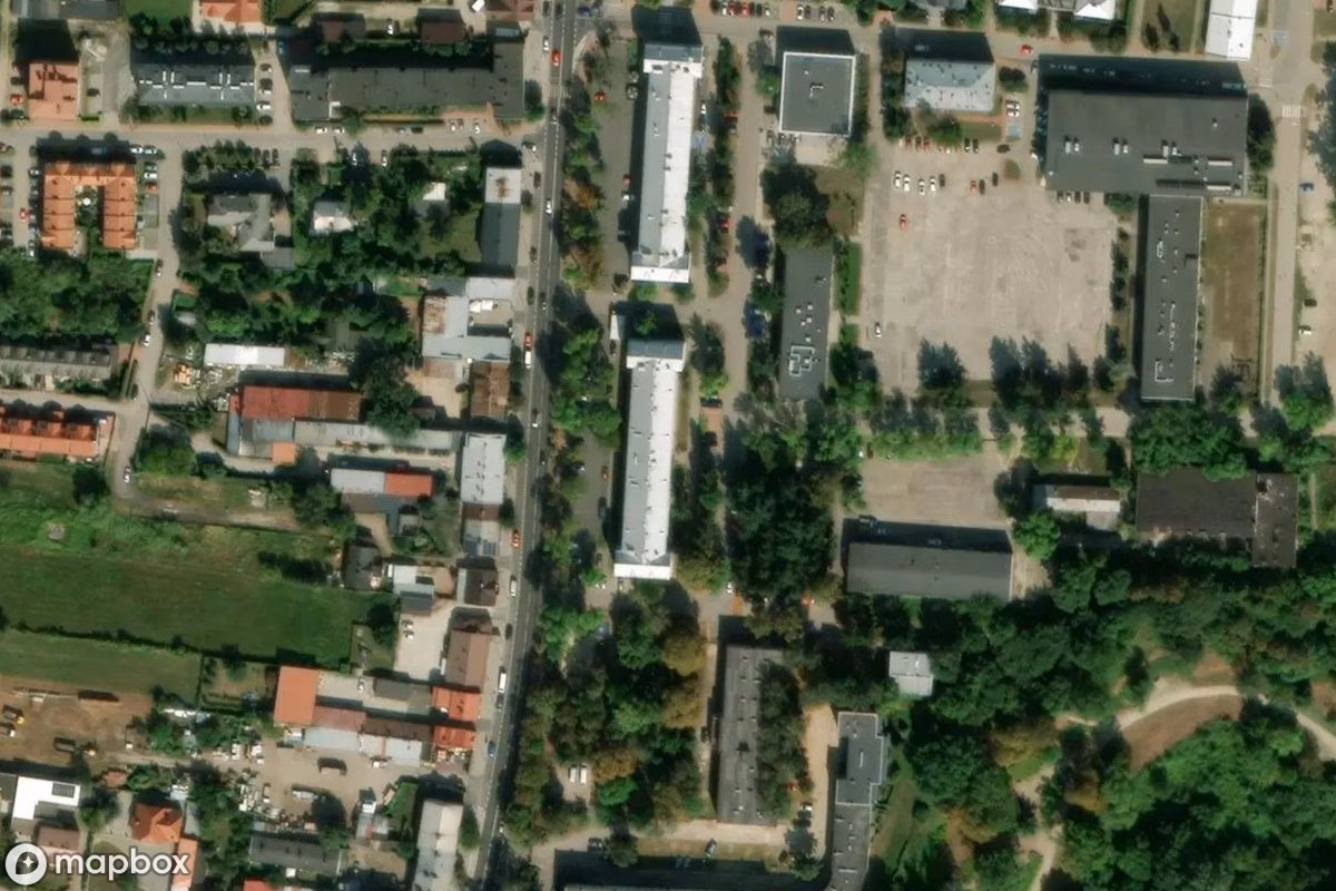 Aerial satellite view of Verlassene Kaserne, an abandoned Military Site in Góra Kalwaria, Poland