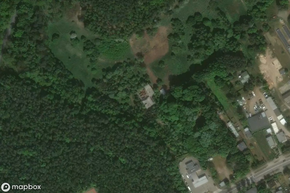 Aerial satellite view of Verlassene Baustelle Kobylnica, an abandoned in Wierzenica, Poland
