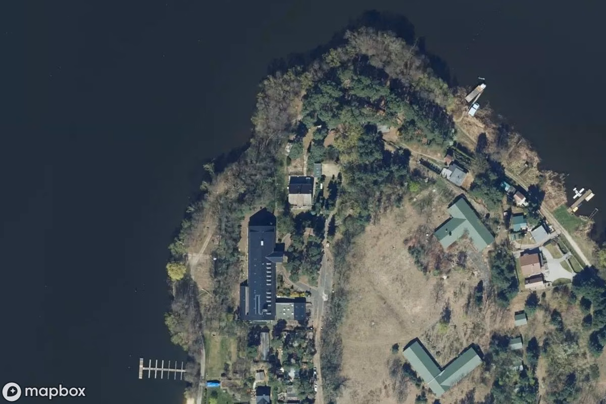 Aerial satellite view of Kinderheim, an abandoned School in Schwielochsee, Germany