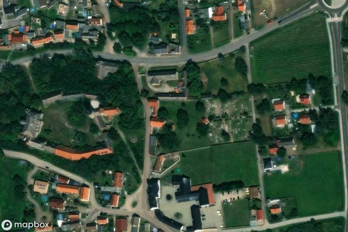 Aerial satellite view of Schloss, an abandoned Castle in Landsberg, Germany