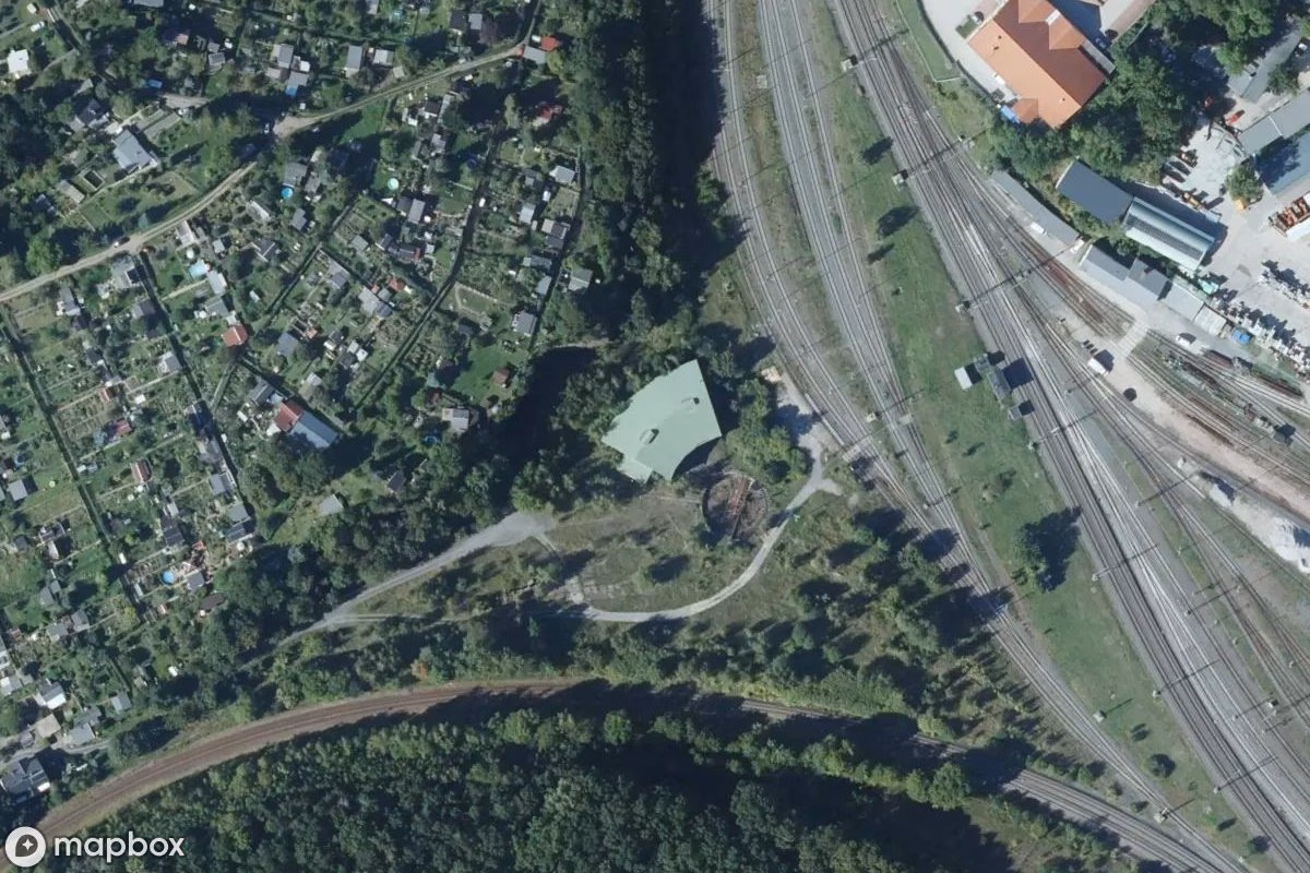 Aerial satellite view of Zugschuppen, an abandoned Railway Station in Plauen, Germany