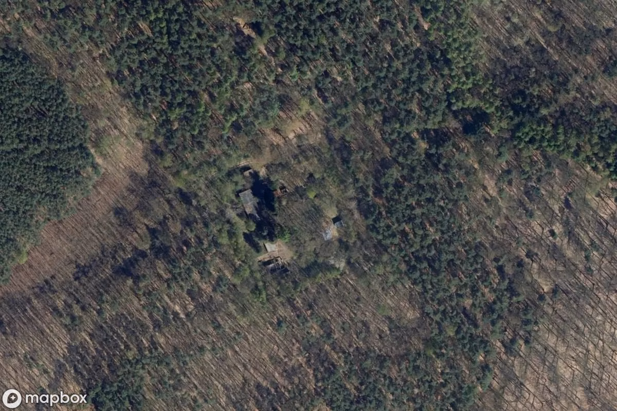 Aerial satellite view of Richtfunkbunker, an abandoned Bunker in Steinhöfel, Germany