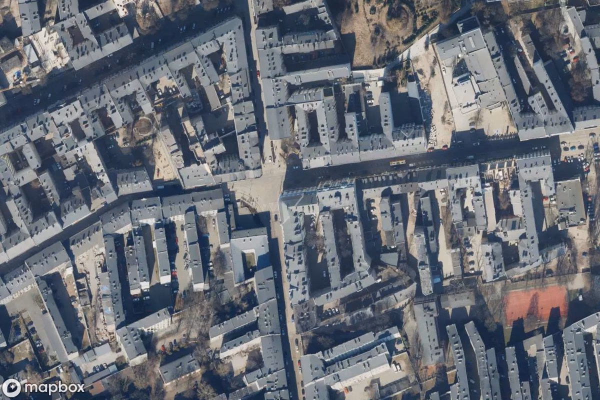 Aerial satellite view of Magie der Käfige, an abandoned  in Łódź, Poland