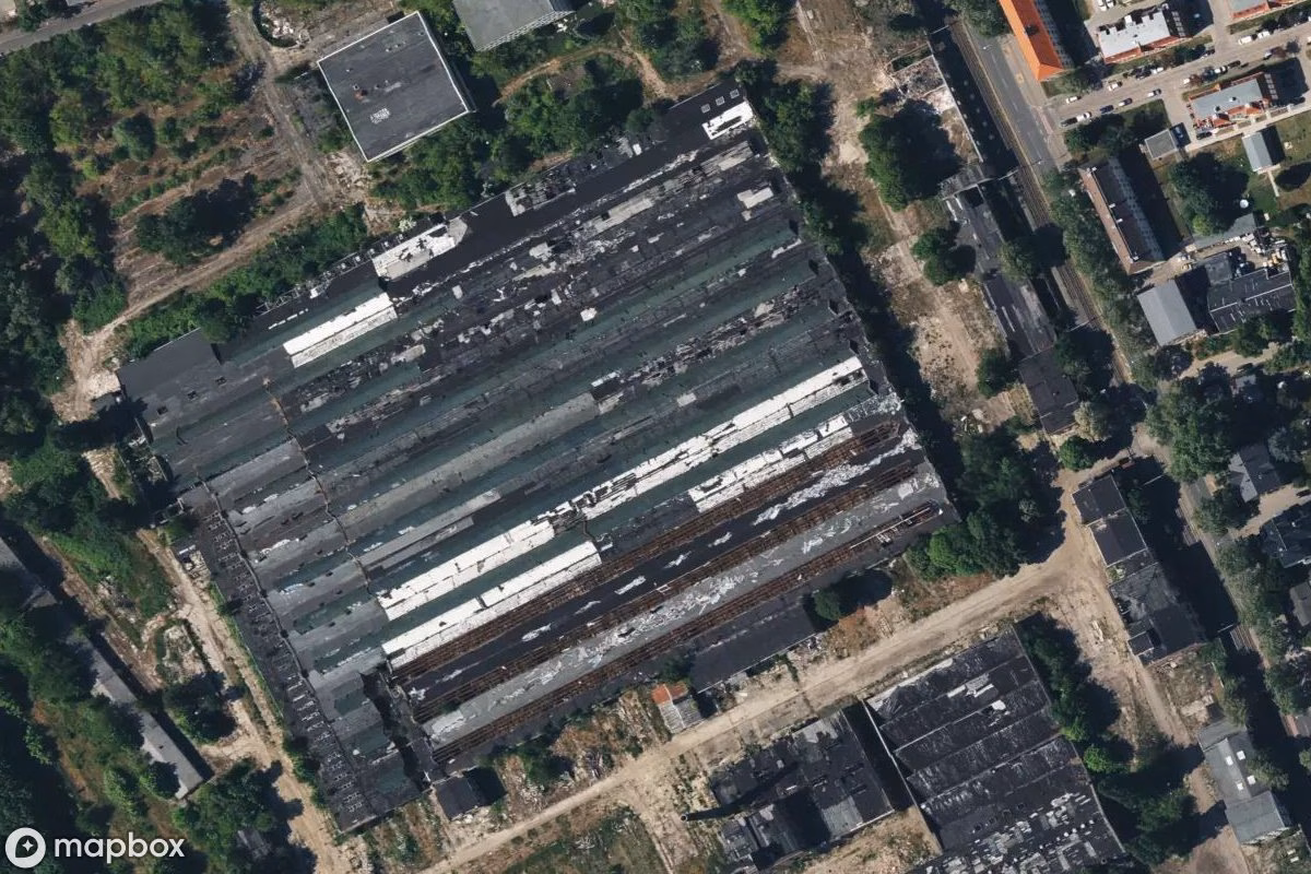 Satelitarny widok z lotu ptaka Reichsbahn Ausbesserungswerk, opuszczone w Magdeburg, Niemcy