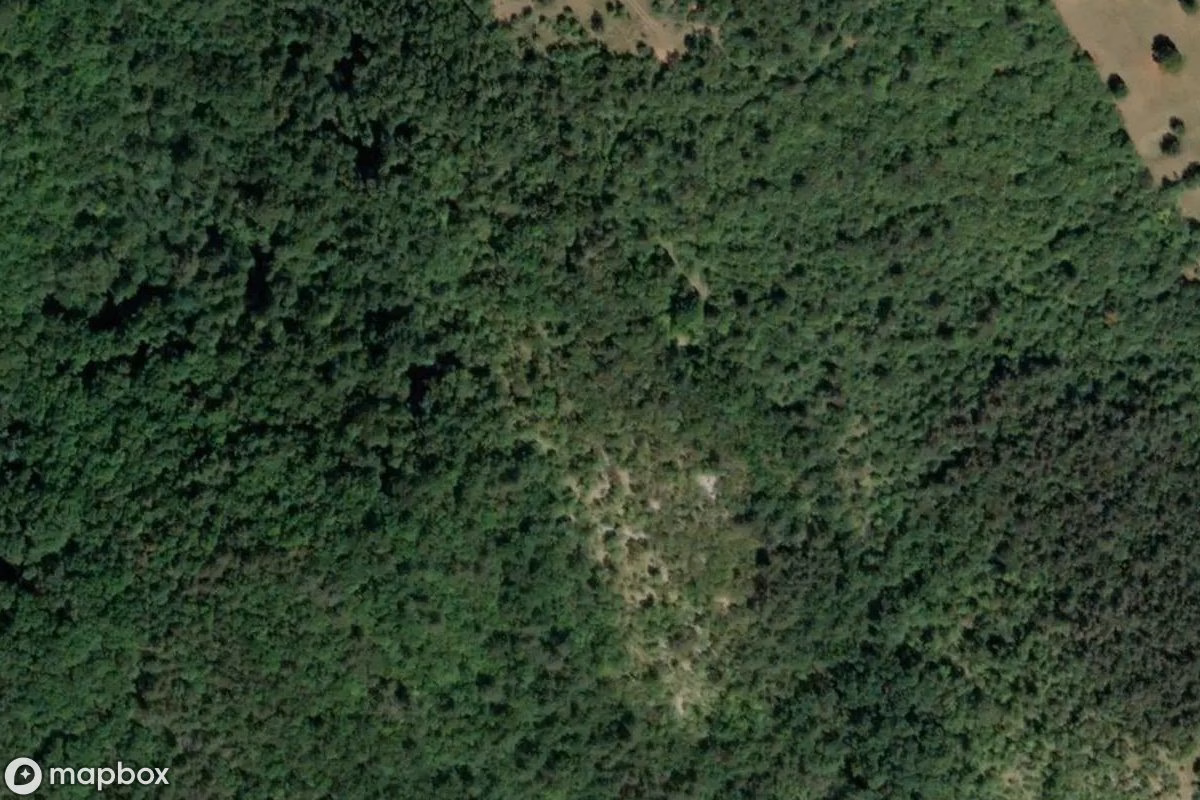 Aerial satellite view of Grotta del Carbone, an abandoned Cave in San Dorligo della Valle / Dolina, Italy