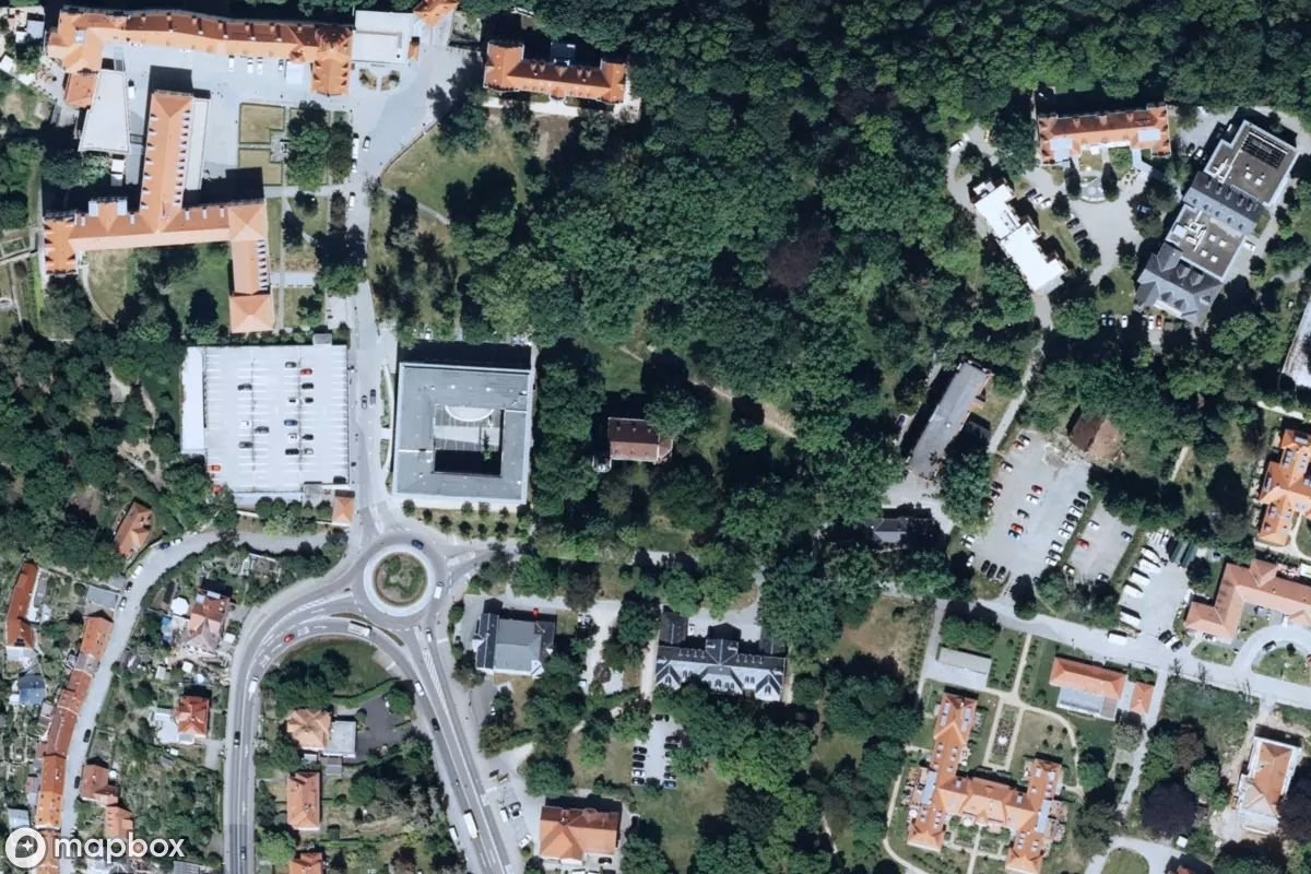 Aerial satellite view of Anstaltskirche, an abandoned Church in Pirna, Germany