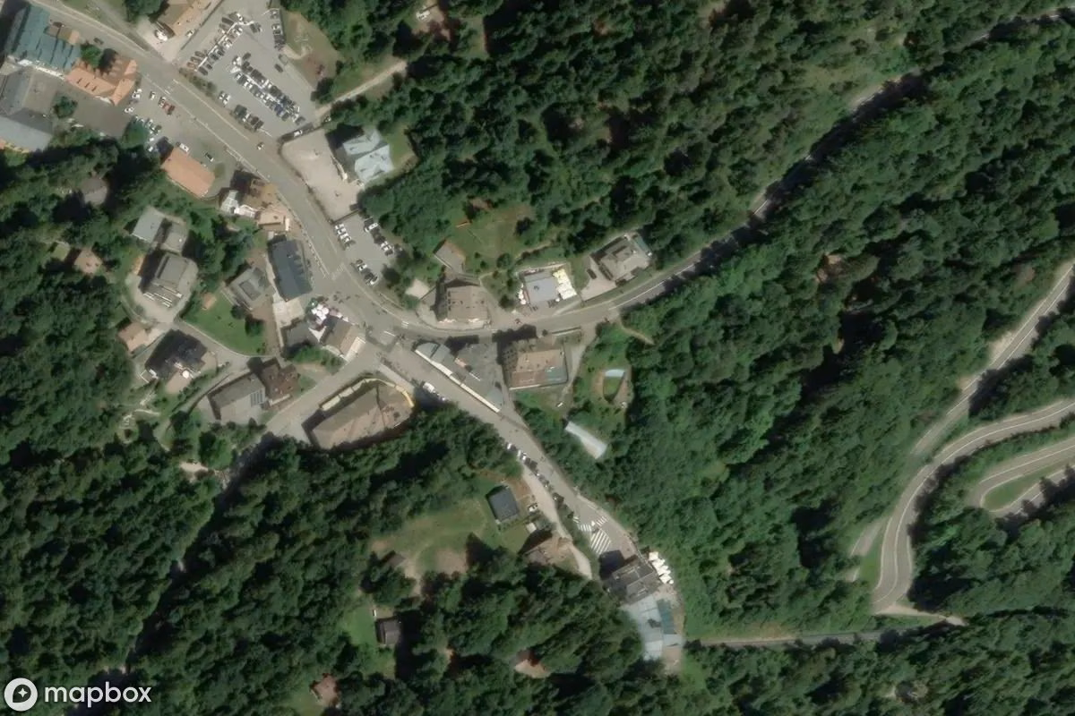Aerial satellite view of Hotel, an abandoned Hotel in Ruffré-Mendola, Italy