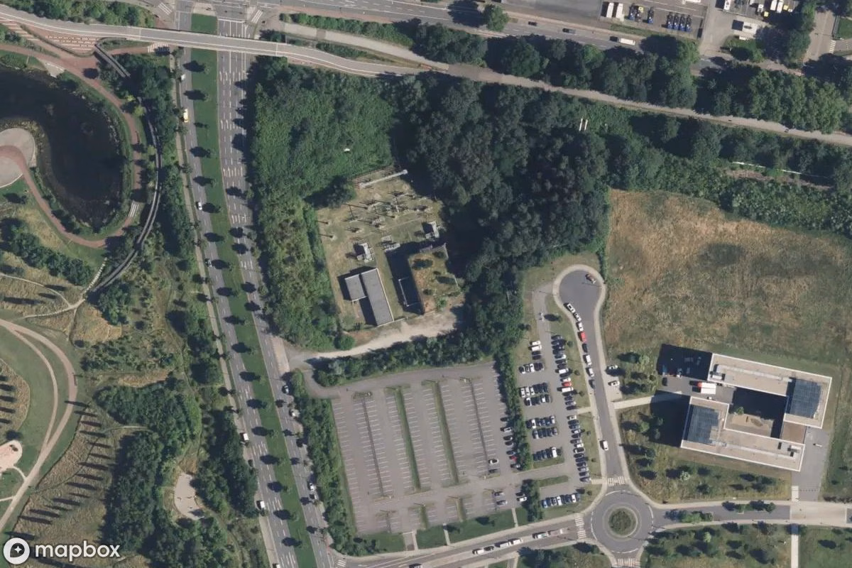 Satellitbild från luften av Werksbunker Thyssenkrupp, en övergiven Bunker i Essen, Tyskland