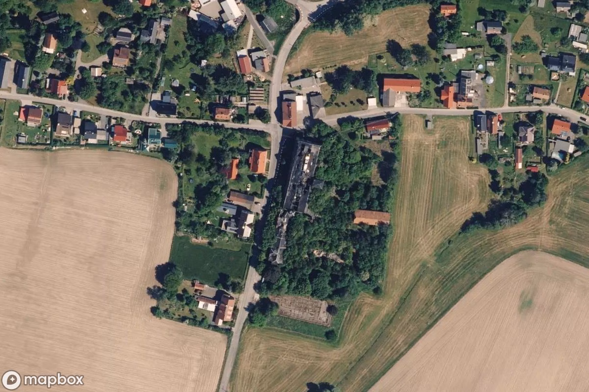 Aerial satellite view of Handtuchfabrik, an abandoned Factory in Herrnhut, Germany